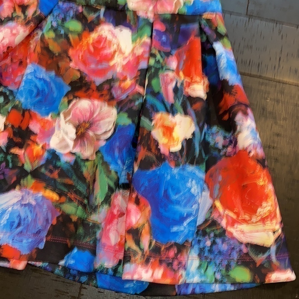 Express Floral Pleated Watercolor Colorful Rainbow Mini Back Zip Skirt - Picture 2 of 9
